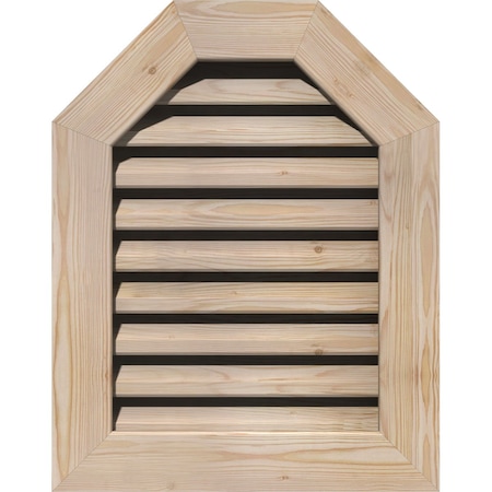 Octagonal Top Gable Vent Functional, Pine Gable Vent W/ 1 X 4 Flat Trim Frame, 24W X 20H